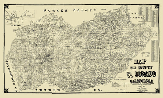 Historic County Map - El Dorado County California - Punnett 1895 - 38.19 x 23 - Vintage Wall Art