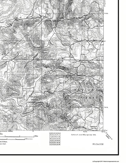 Topographical Map - El Cajon California Quad - USGS 1903 - 23 x 29.77 - Vintage Wall Art