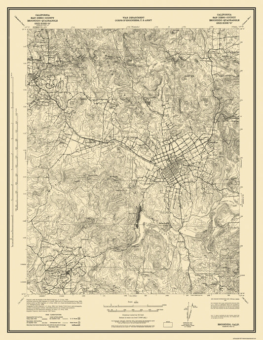 Topographical Map - Escondido California Quad - USGS 1942 - 23 x 29.75 - Vintage Wall Art