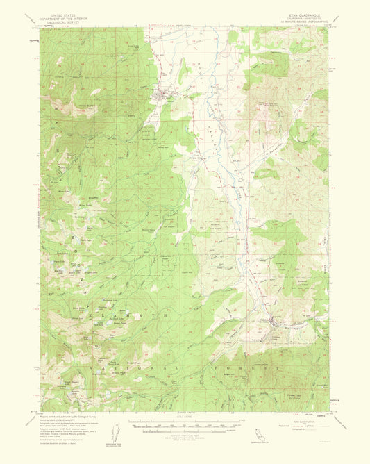 Topographical Map - Etna California Quad - USGS 1963 - 23 x 28.83 - Vintage Wall Art