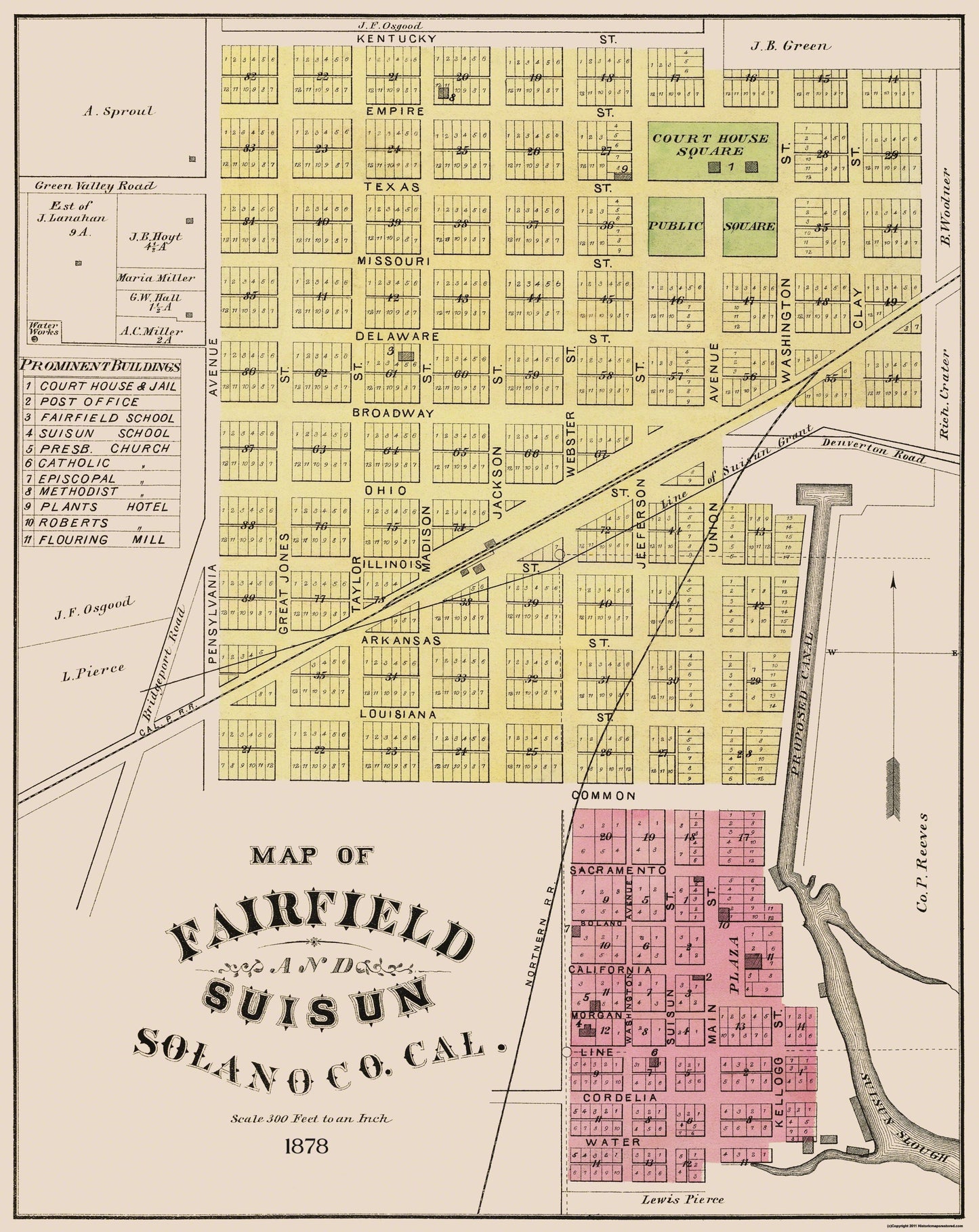 Historic City Map - Fairfield Suisun California - Thompson 1878 - 23 x 28.94 - Vintage Wall Art