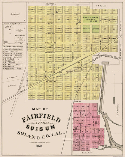 Historic City Map - Fairfield Suisun California - Thompson 1878 - 23 x 28.94 - Vintage Wall Art