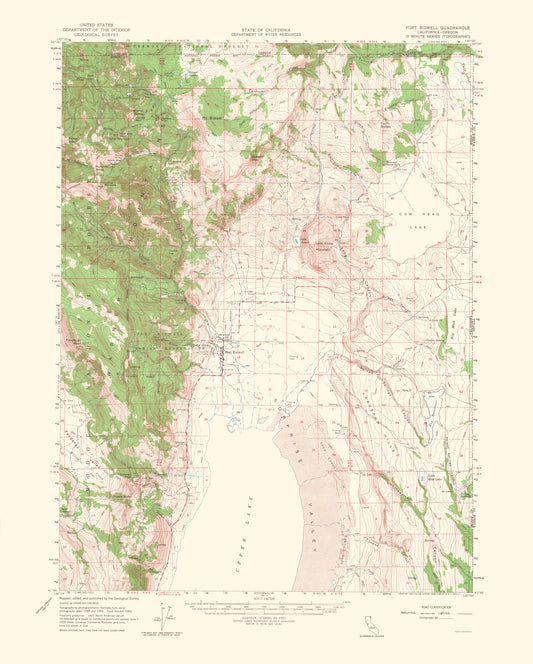 Topographical Map - Fort Bidwell California Oregon Quad - USGS 1964 - 23 x 28.64 - Vintage Wall Art