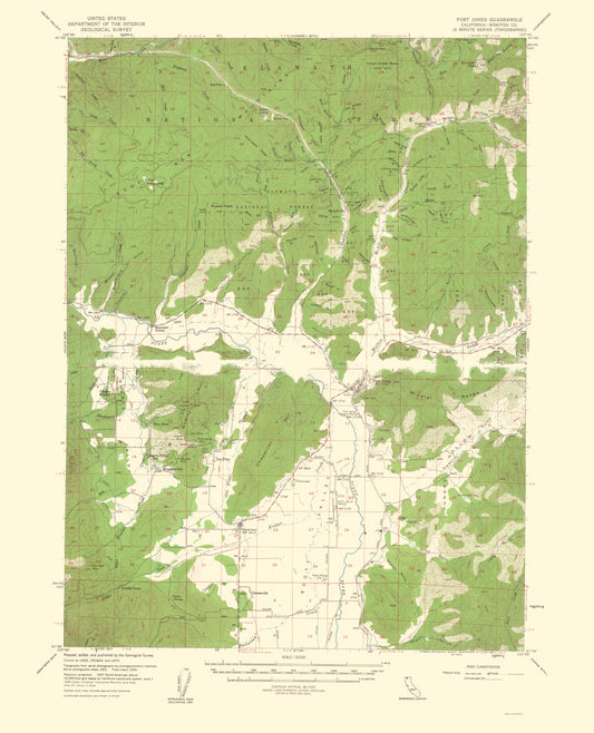 Topographical Map - Fort Jones California Quad - USGS 1961 - 23 x 28.40 - Vintage Wall Art