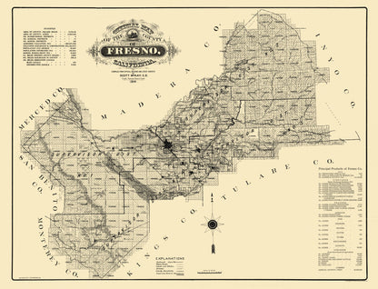 Historic County Map - Fresno County California - McKay 1914 - 30.06 x 23 - Vintage Wall Art