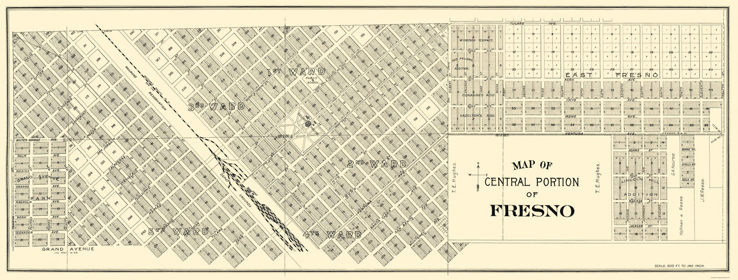 Historic City Map - Fresno Central California - Thomas 1892 - 23 x 60.52 - Vintage Wall Art