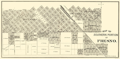 Historic City Map - Fresno Southern California - Thomas 1892 - 23 x 46.66 - Vintage Wall Art