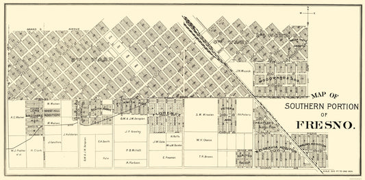 Historic City Map - Fresno Southern California - Thomas 1892 - 23 x 46.66 - Vintage Wall Art