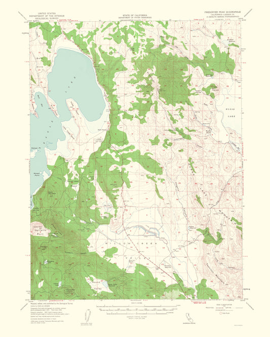 Topographical Map - Fredonyer Peak California Quad - USGS 1963 - 23 x 28.67 - Vintage Wall Art