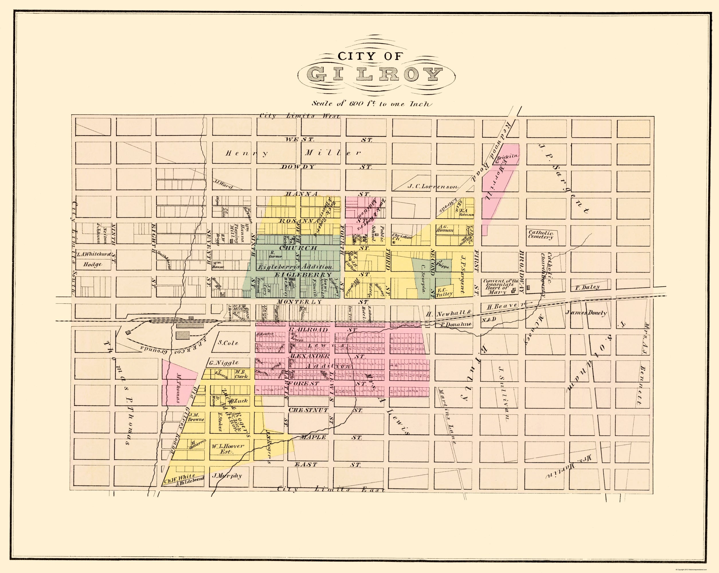 Historic City Map - Gilroy California - Thomas 1876 - Vintage Wall Art ...