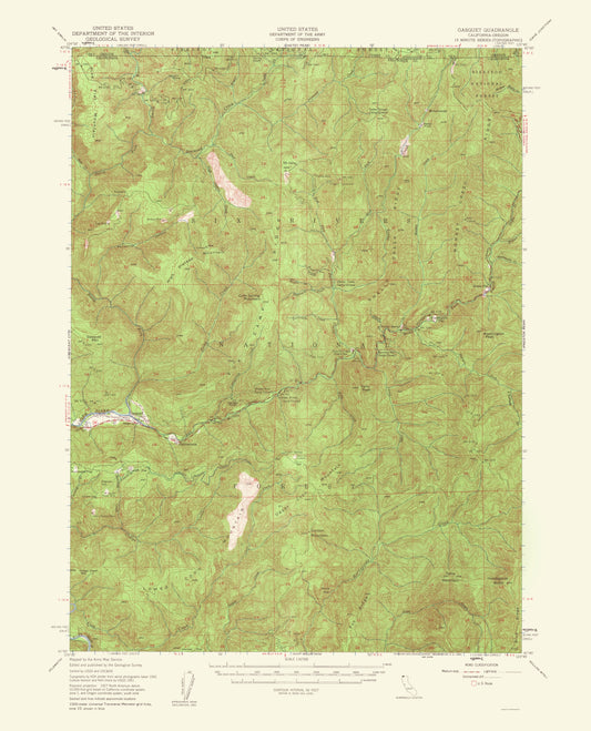 Topographical Map - Gasquet California Oregon Quad - USGS 1951 - 23 x 28.43 - Vintage Wall Art