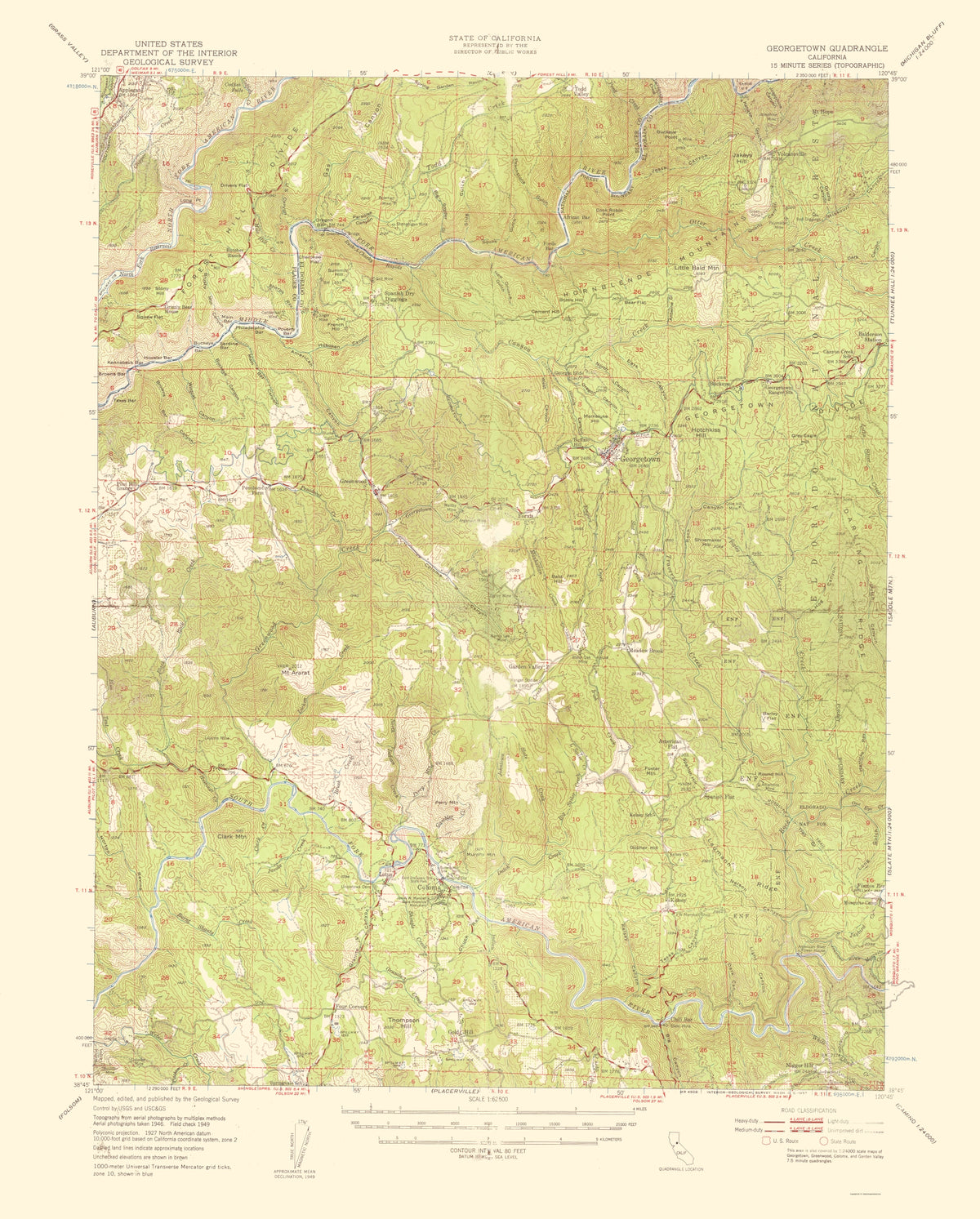 Topographical Map - Georgetown California Quad - USGS 1957 - Vintage W ...