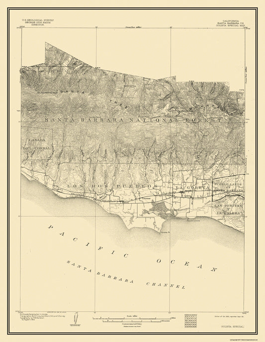 Topographical Map - Goleta California Special - USGS 1903 - 23 x 29.75 - Vintage Wall Art