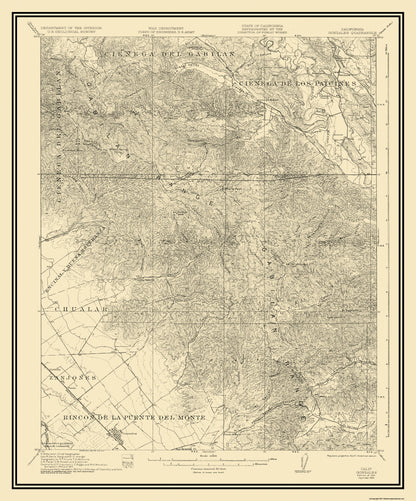 Topographical Map - Gonzales California Quad - USGS 1921 - 23 x 27.71 - Vintage Wall Art