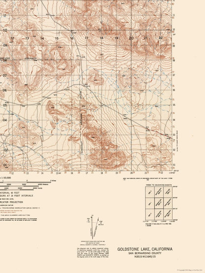 Topographical Map - Goldstone Sheet - US Army 1948 - 23 x 30.62 - Vintage Wall Art