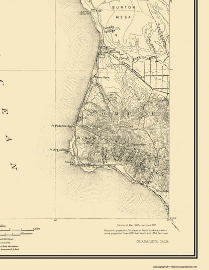 Topographical Map - Guadalupe California Quad - USGS 1905 - 23 x 27.69 - Vintage Wall Art