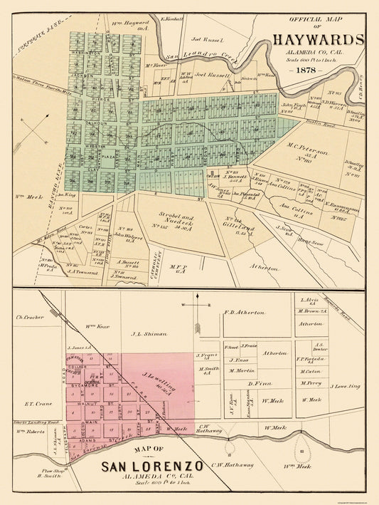 Historic City Map - Haywards San Lorenzo California - Thompson 1878 - 23 x 30.56 - Vintage Wall Art