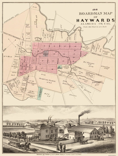 Historic City Map - Haywards California - Boardman 1878 - 23 x 30.38 - Vintage Wall Art