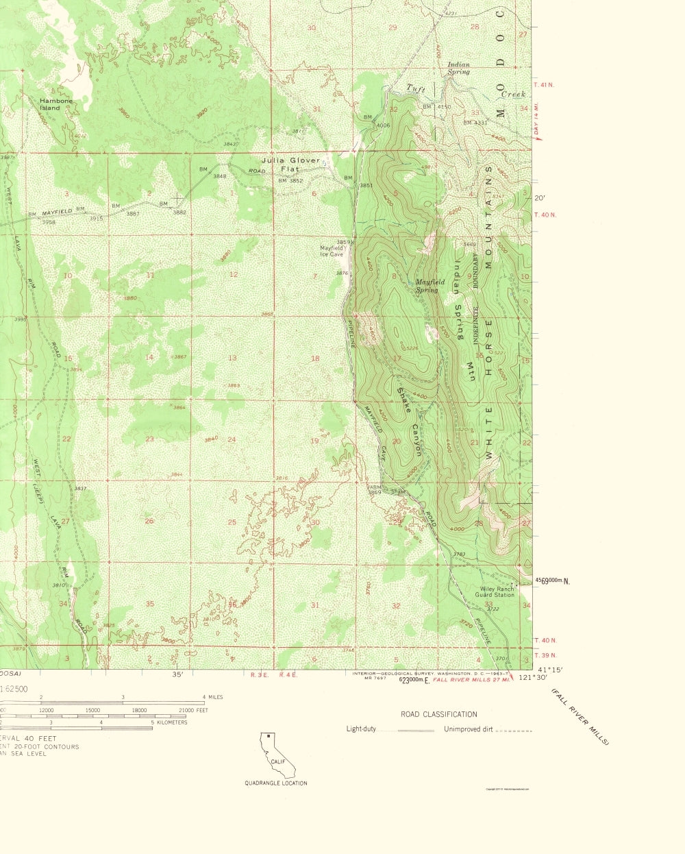 Topographical Map - Hambone California Quad - USGS 1963 - 23 x 28.67 - Vintage Wall Art