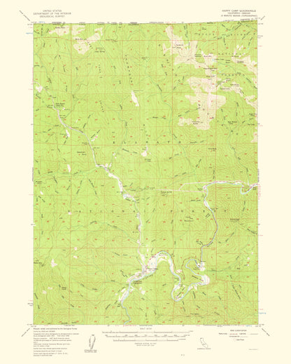 Topographical Map - Happy Camp California Oregon Quad - USGS 1961 - 23 x 28.71 - Vintage Wall Art