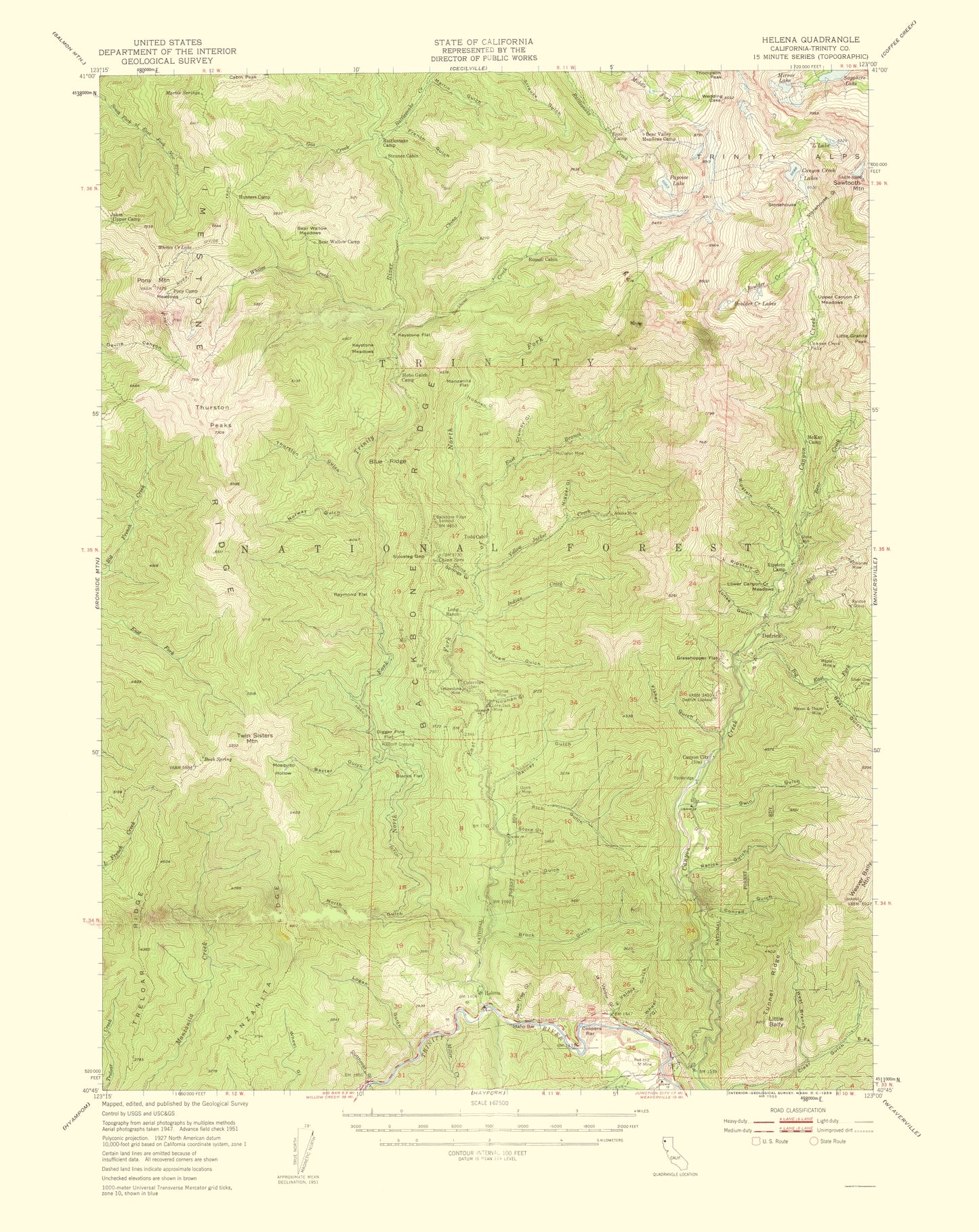 Topographical Map - Helena California Quad - USGS 1959 - 23 x 28.93 - Vintage Wall Art