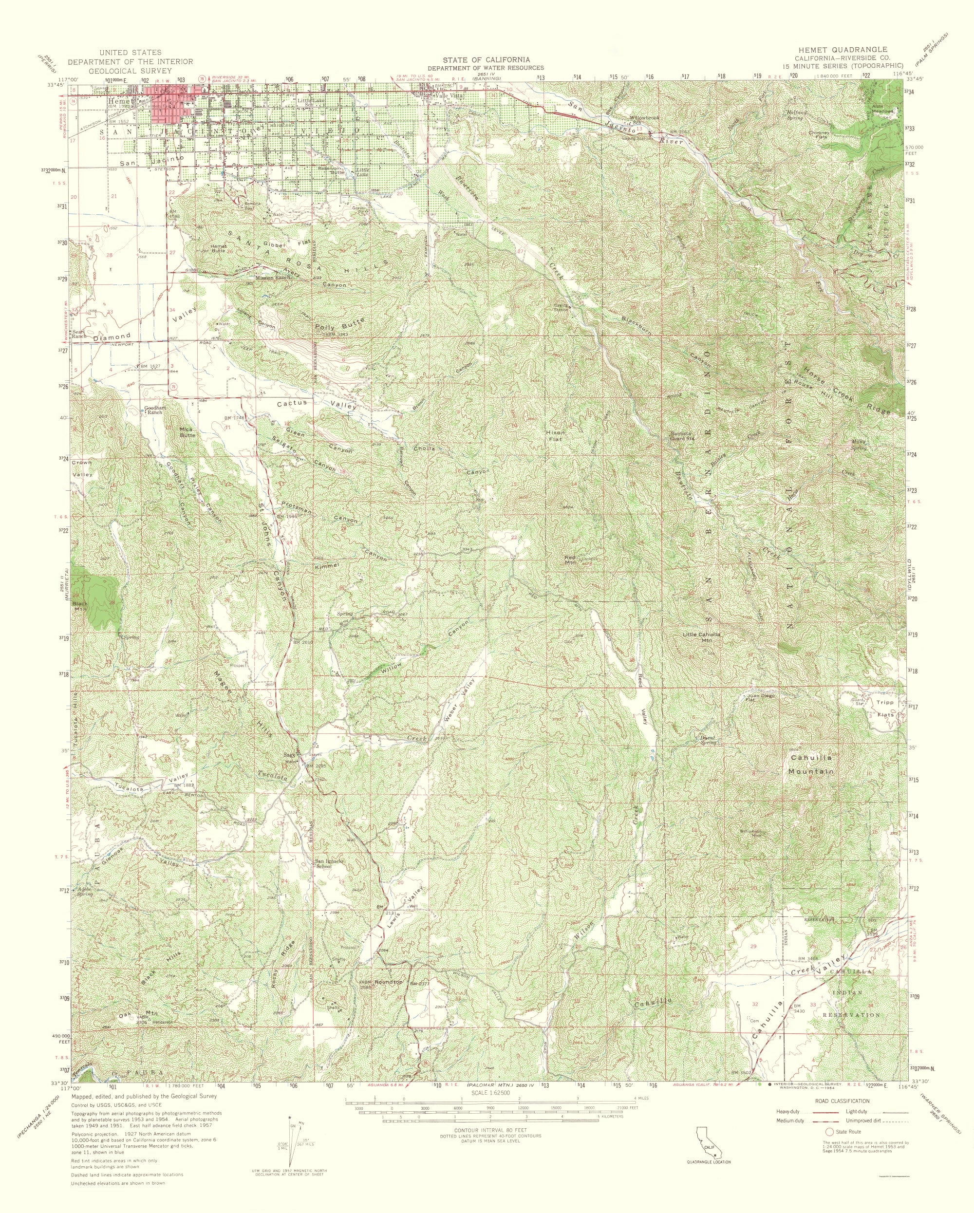 Topographical Map - Hemet California Quad - USGS 1964 - 23 x 28.65 - V ...