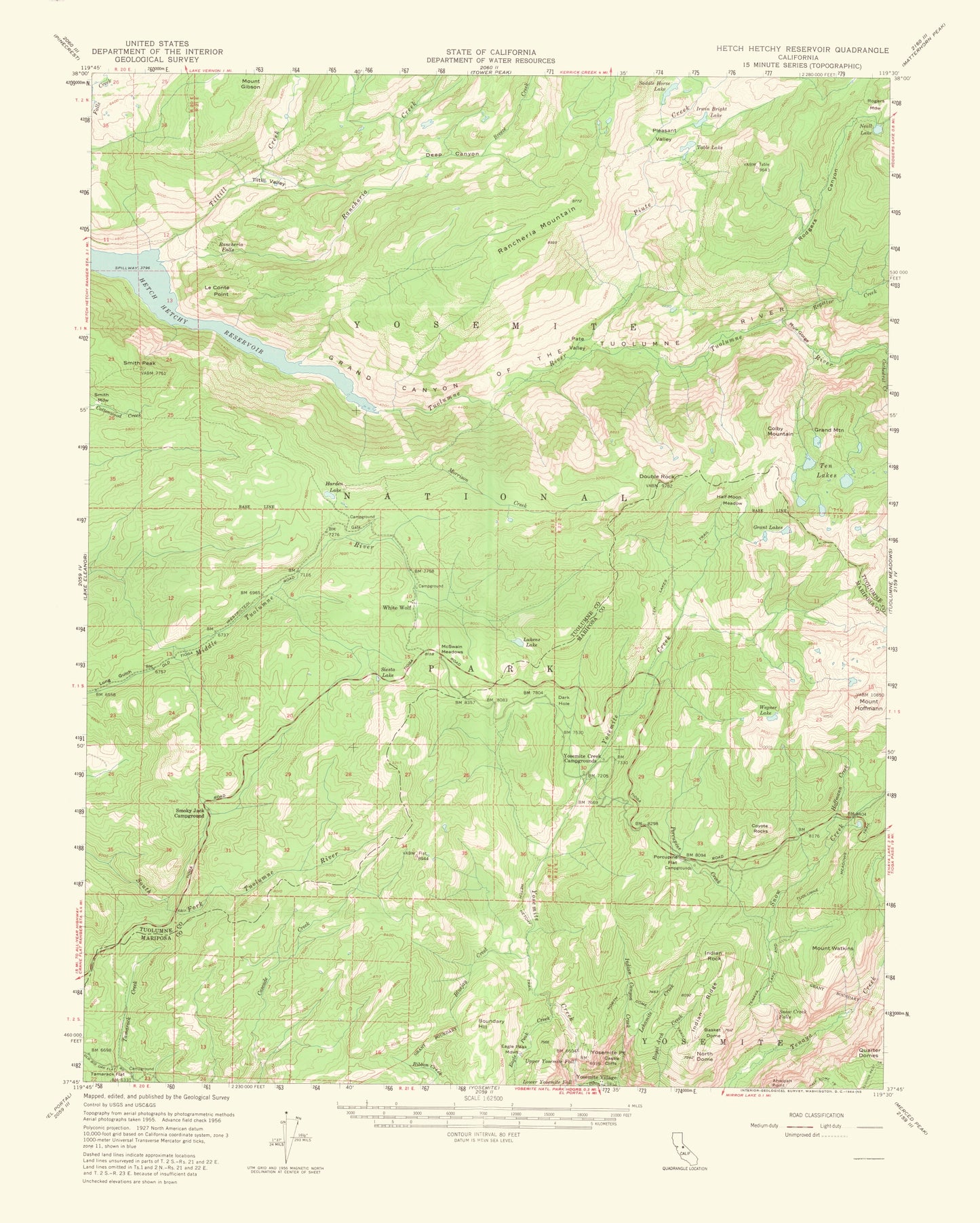 Topographical Map - Hetch Hetchy Reservoir California Quad - USGS 1964 - 23 x 28.69 - Vintage Wall Art