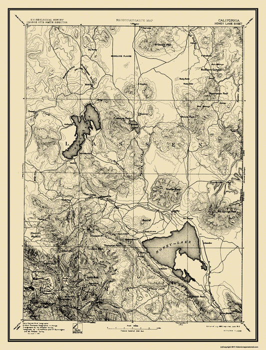 Topographical Map - Honey Lake California Sheet - USGS 1893 - 23 x 30.19 - Vintage Wall Art