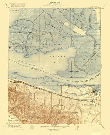 Topographical Map - Honker Bay California Quad - USGS 1918 - 23 x 28.38 - Vintage Wall Art