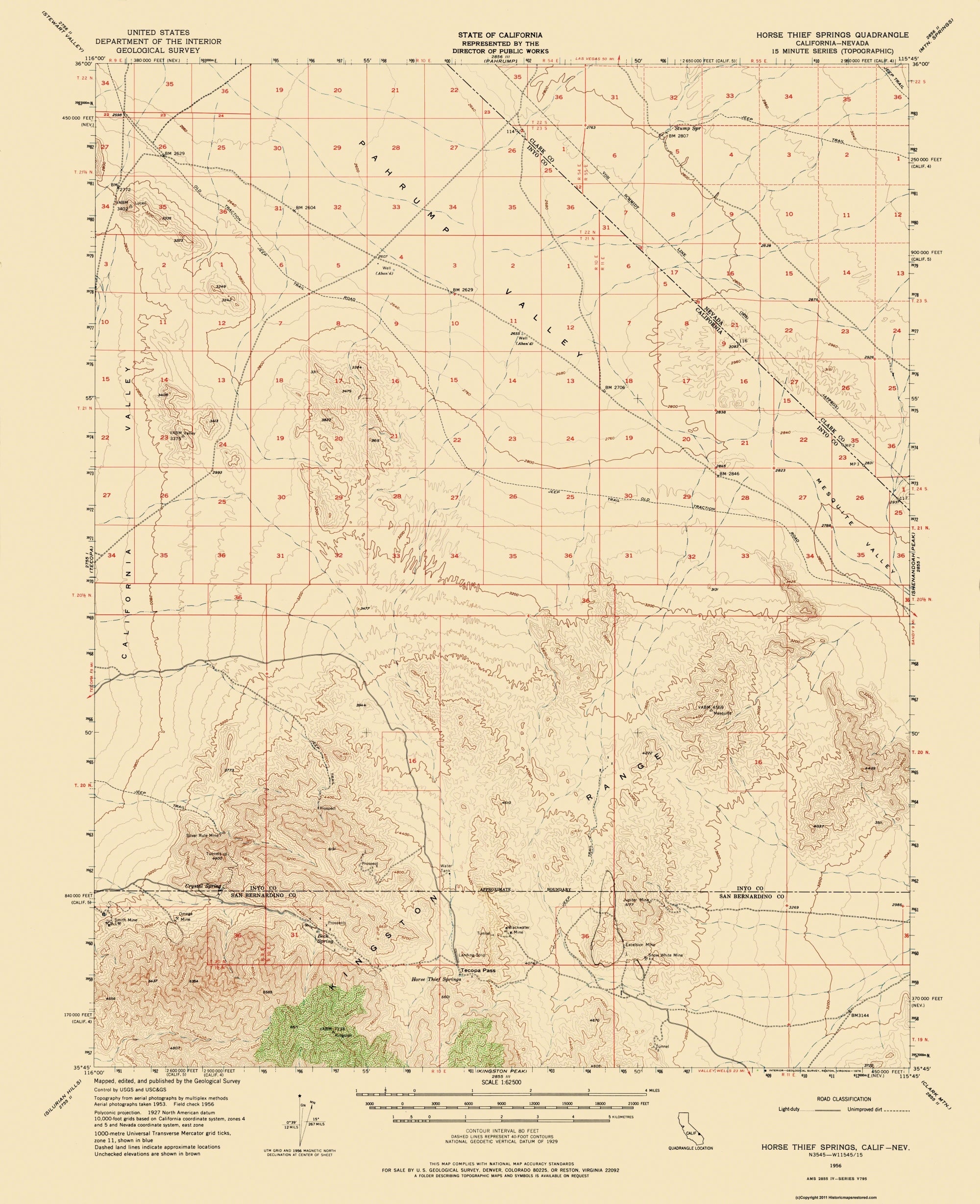 Topographical Map - Horse Thief Spr California Nevada Quad - USGS 1956 ...