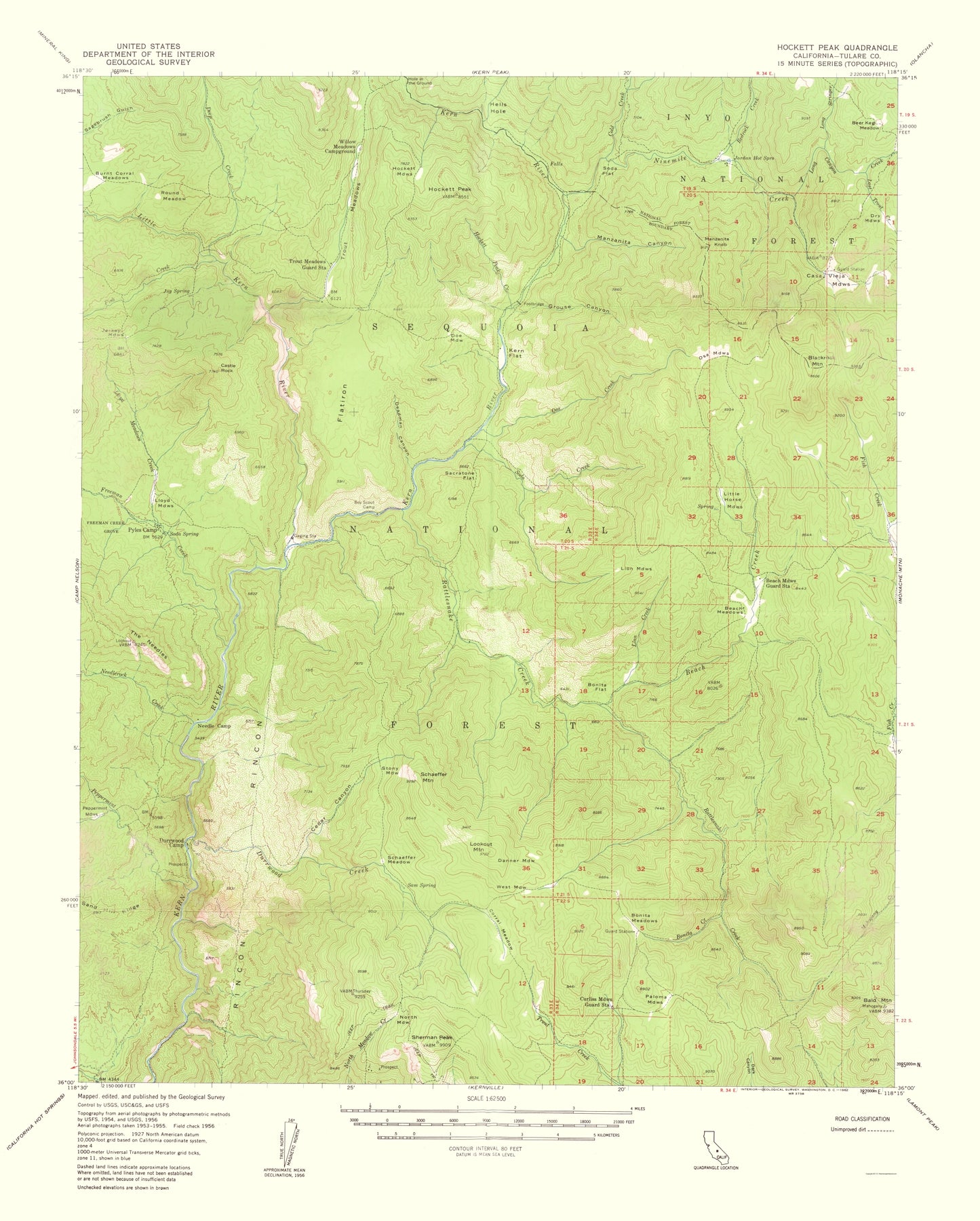 Topographical Map - Hockett Peak California Quad - USGS 1962 - 23 x 28.65 - Vintage Wall Art