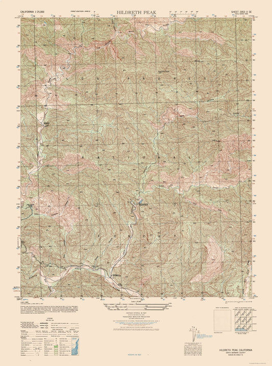 Topographical Map - Hildreth Peak Sheet - US Army 1942 - 23 x 30.89 - Vintage Wall Art