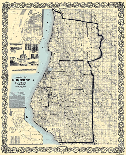 Historic County Map - Humboldt County California - Lentell 1898 - 23 x 28.19 - Vintage Wall Art