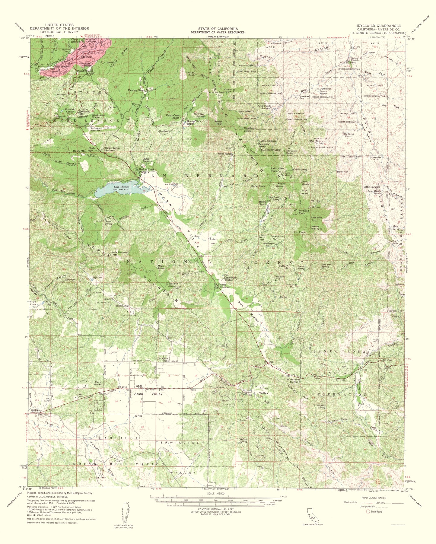 Topographical Map - Idyllwild California Quad - USGS 1963 - 23 x 28.70 - Vintage Wall Art