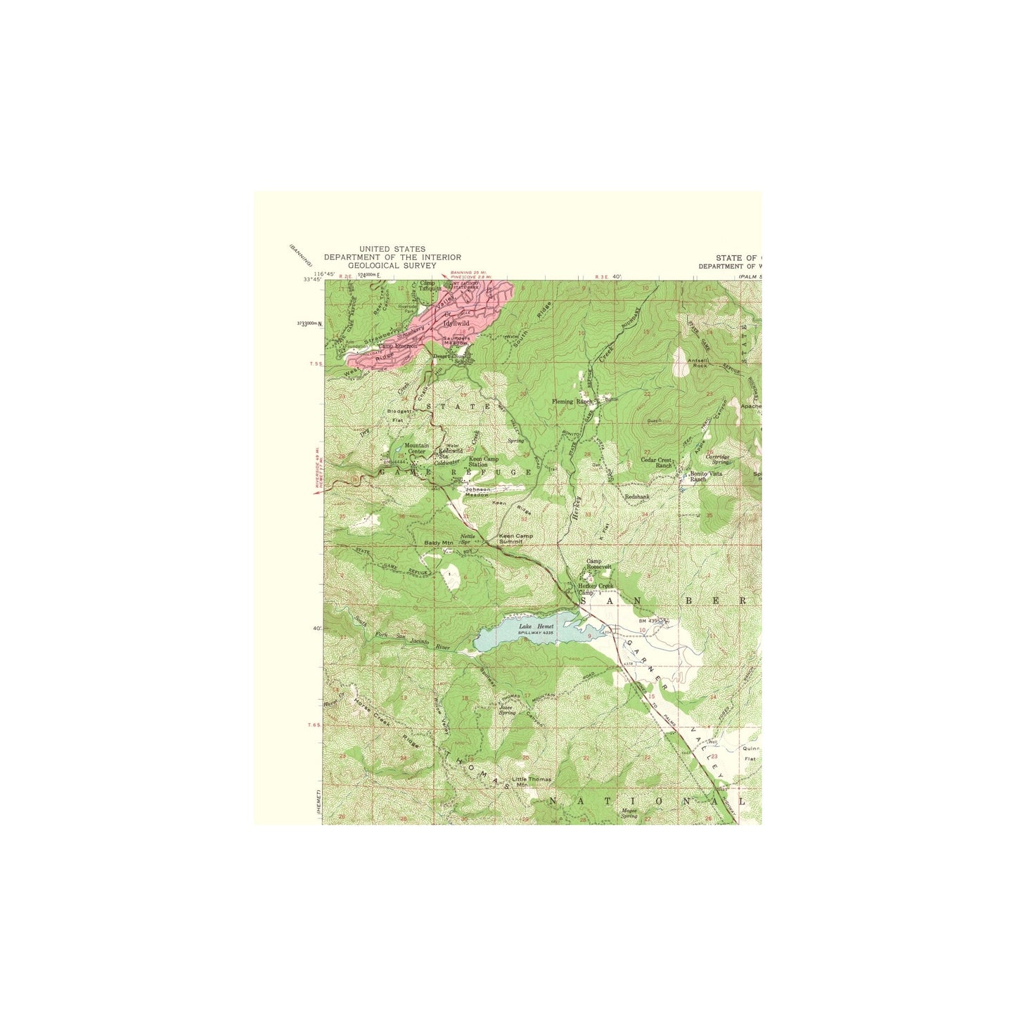Topographical Map - Idyllwild California Quad - USGS 1963 - 23 x 28.70 ...