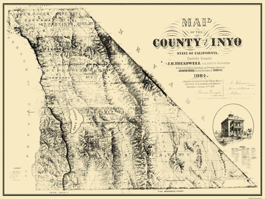 Historic County Map - Inyo County California - Treadwell 1884 - 30.5 x 23 - Vintage Wall Art