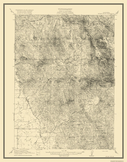 Topographical Map - Indian Gulch California Quad - USGS 1920 - 23 x 29.31 - Vintage Wall Art