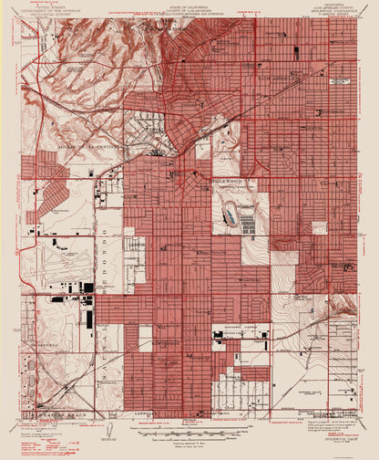 Topographical Map - Inglewood California Quad - USGS 1946 - 23 x 27.93 - Vintage Wall Art