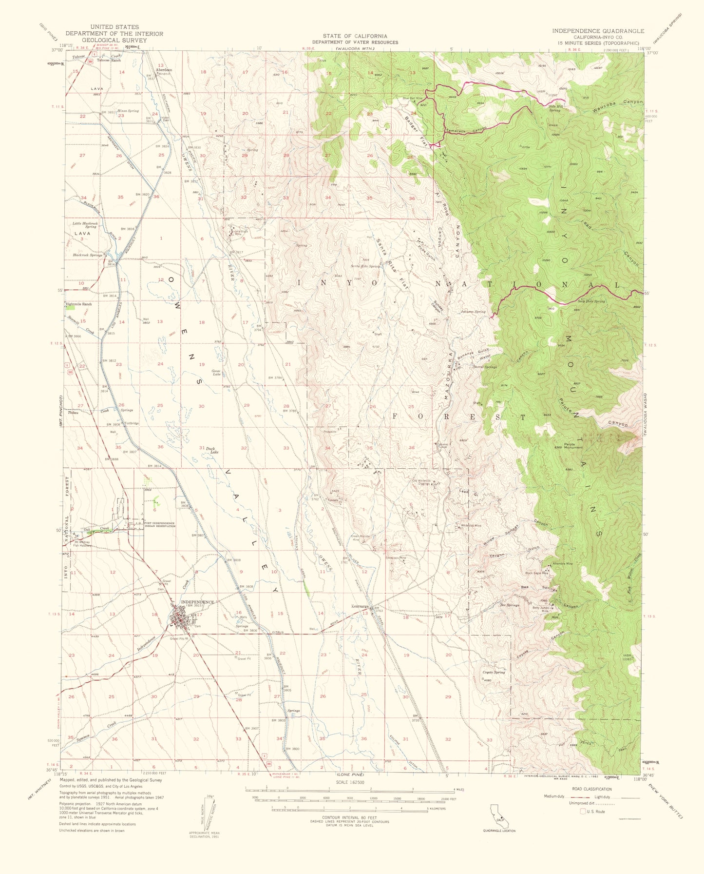 Topographical Map - Independence California Quad - USGS 1962 - 23 x 28.52 - Vintage Wall Art