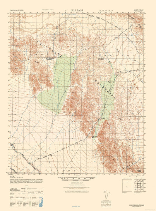 Topographical Map - Iris Pass Sheet - US Army 1945 - 23 x 30.99 - Vintage Wall Art