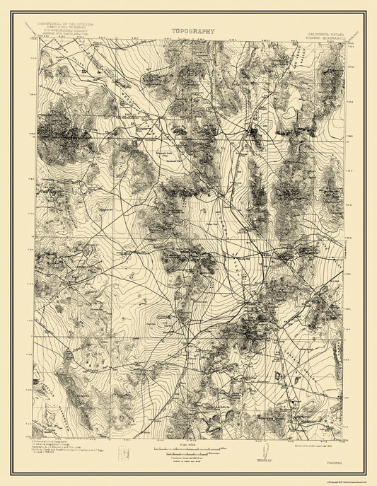 Topographical Map - Ivanpah California Nevada Quad - USGS 1912 - 23 x 29.65 - Vintage Wall Art