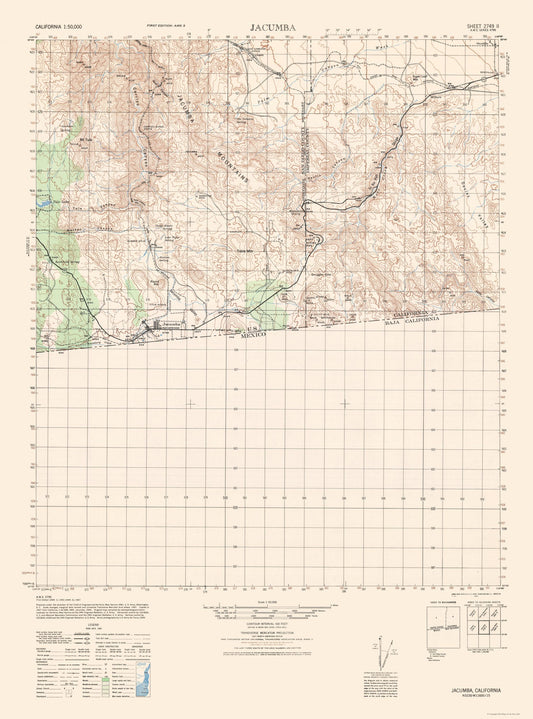 Topographical Map - Jacumba Sheet - US Army 1942 - 23 x 31.05 - Vintage Wall Art