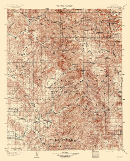 Topographical Map - Kaweah California Quad - USGS 1909 - 23 x 28.56 - Vintage Wall Art