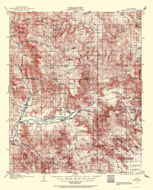 Topographical Map - Kernville California Quad - USGS 1906 - 23 x 28.46 - Vintage Wall Art