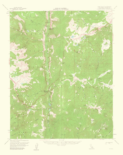 Topographical Map - Kern Peak California Quad - USGS 1963 - 23 x 28.84 - Vintage Wall Art