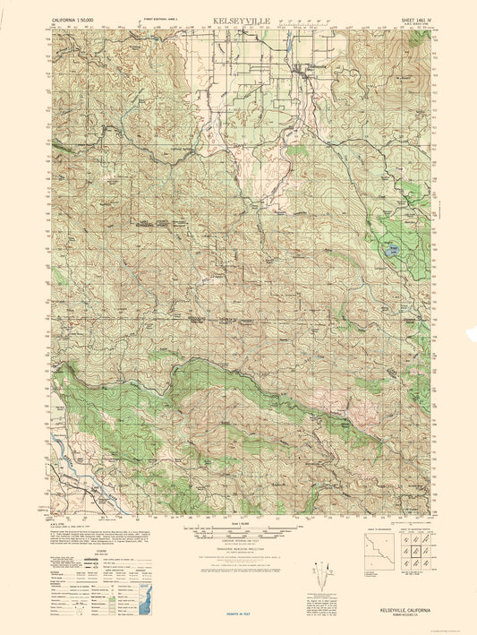 Topographical Map - Kelseyville Sheet - US Army 1944 - 23 x 30.59 - Vintage Wall Art