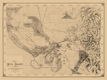 Historic County Map - Kern County California - Rey 1888 - 30.77 x 23 - Vintage Wall Art