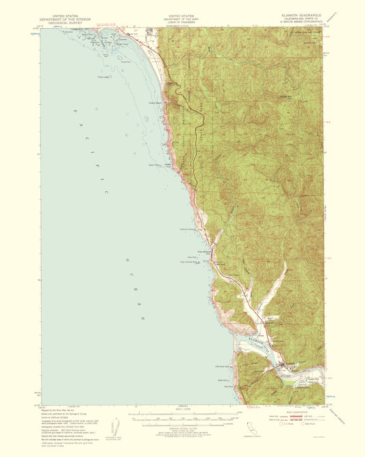 Topographical Map - Klamath California Quad - USGS 1957 - 23 x 28.79 - Vintage Wall Art