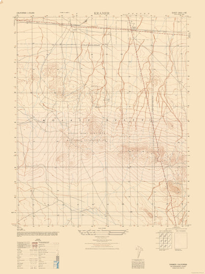 Topographical Map - Kramer Sheet - US Army 1947 - 23 x 30.63 - Vintage Wall Art