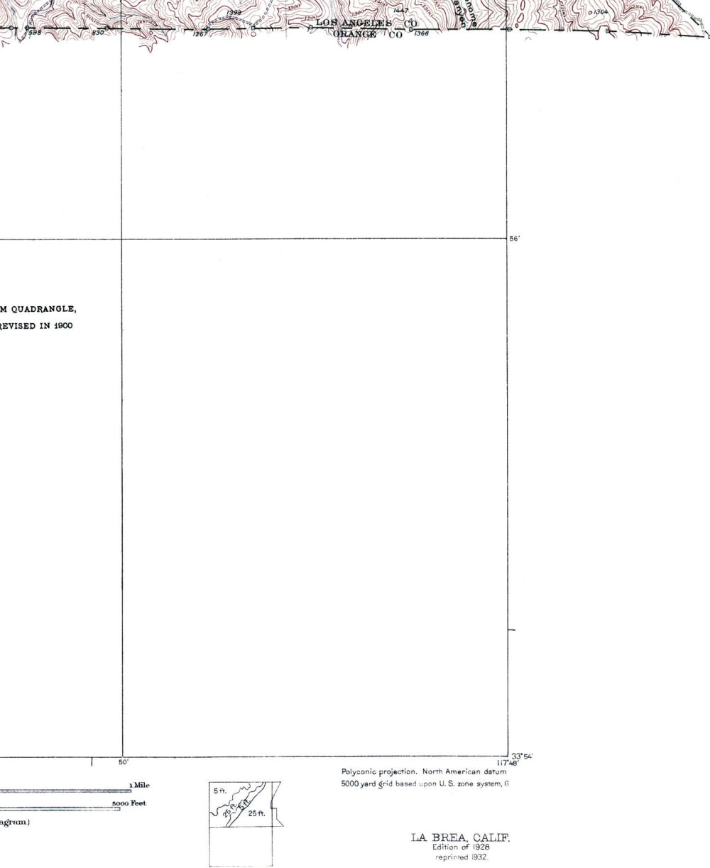 Topographical Map - La Brea California Quad - USGS 1928 - 23 x 28.73 - Vintage Wall Art